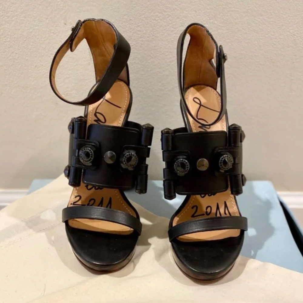 Lanvin Auth 8 US 38 EU Black Leather Heels Shoes Pumps Platforms Runway Auth - Picture 1 of 4